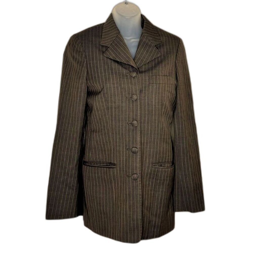 VTG Tom James Essenza Women's Blazer Brown Pin Stripe 100% Wool Hand Tailored